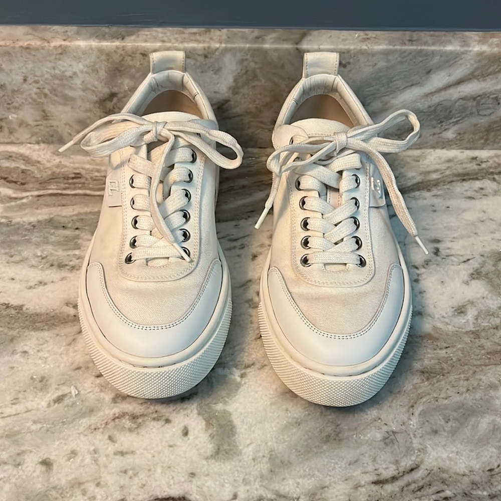 Christian Louboutin White Canvas Sneaker~ Size 38.5
